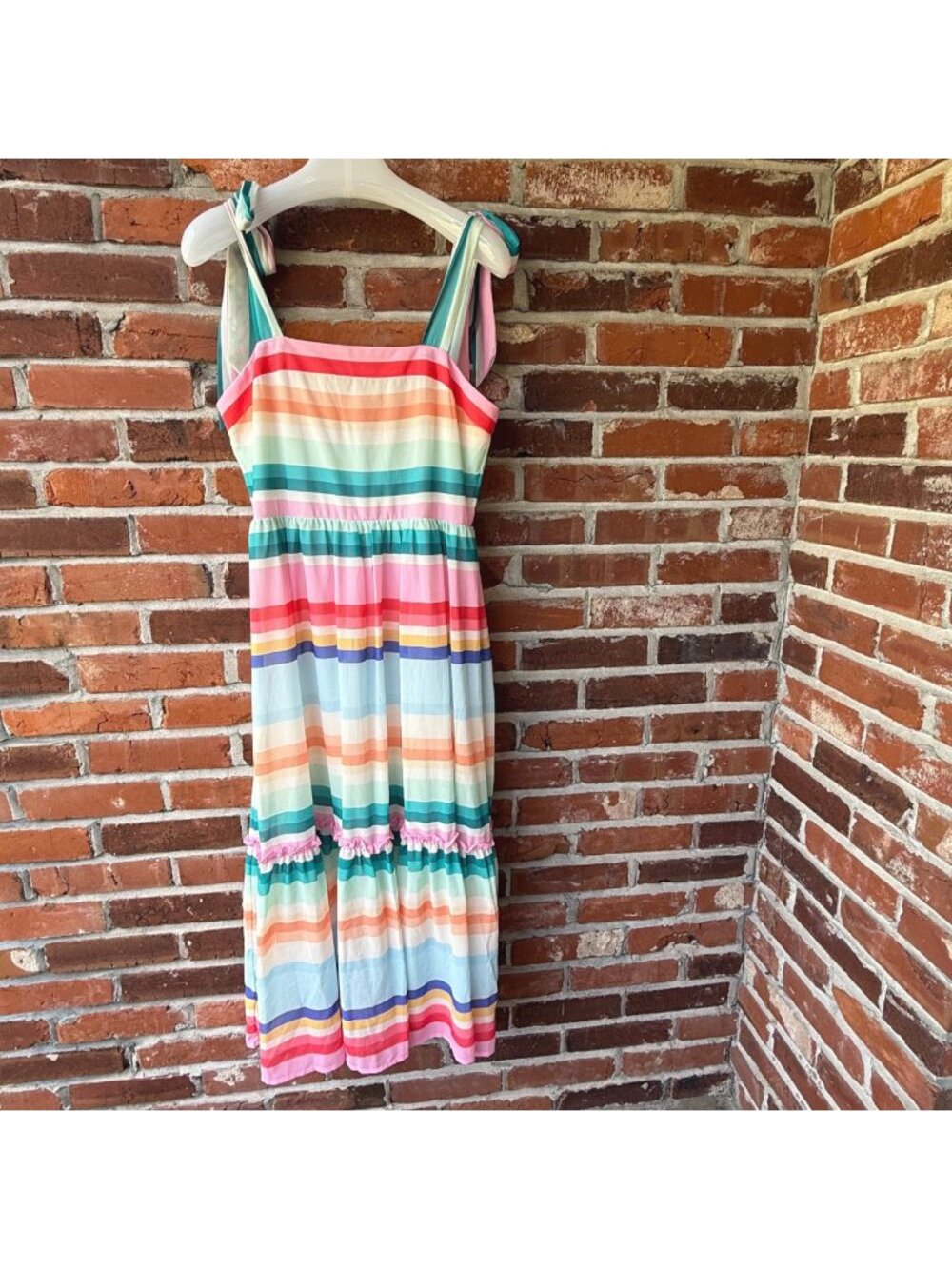 A. Calin by Flying Tomato Tie Shoulder Striped Ruffle Hem Sundress Size M